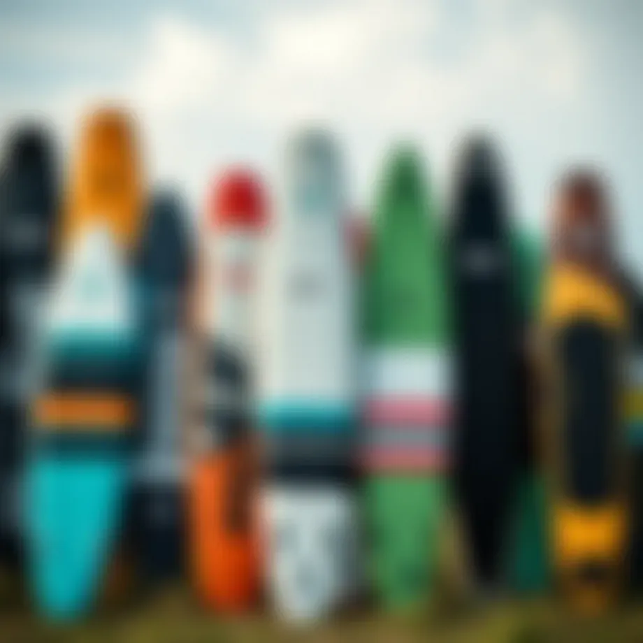 An array of Naish kite boards showcasing different designs and sizes