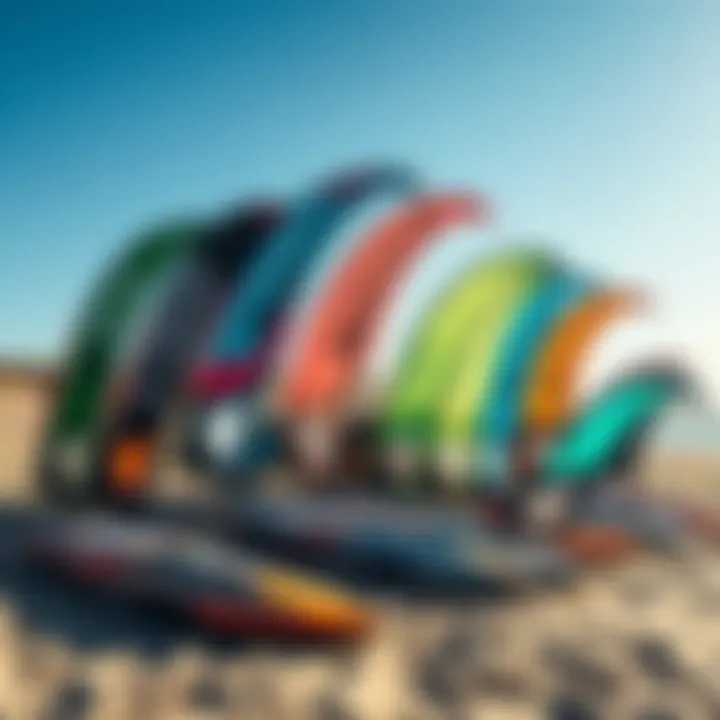 Diverse range of Naish kites displayed on the beach
