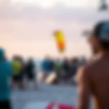 Community gathering of kiteboarding enthusiasts around Naish
