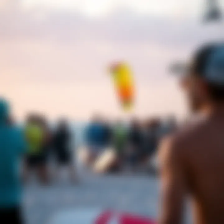 Community gathering of kiteboarding enthusiasts around Naish