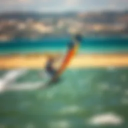Dynamic action shot of wing foiling