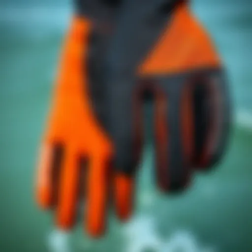 Close-up view of wetsuit mittens showcasing material texture and design