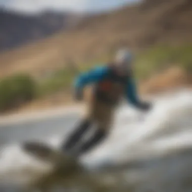 Kiteboarding action shot in Colorado's windy terrain