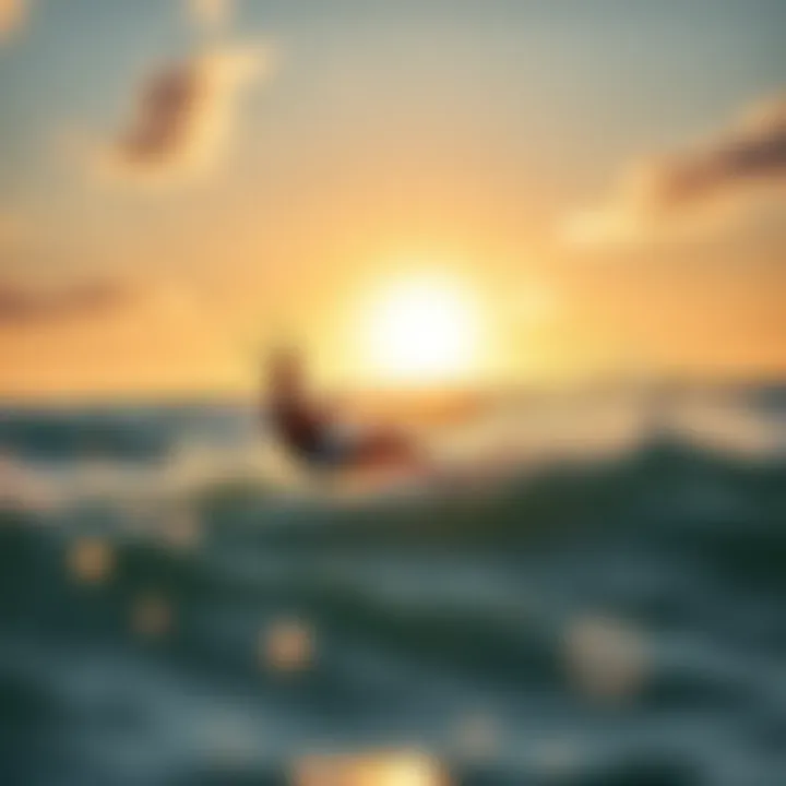 Thrilling Kiteboarding Experience Kiteboarding enthusiast riding the waves