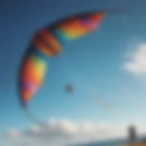 A vibrant kite soaring in a clear blue sky