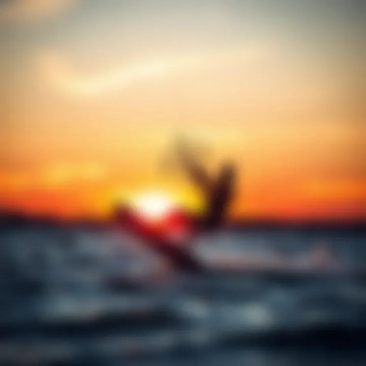 Kiteboarding at Sunset Kiteboarders enjoying vibrant sunset on the water