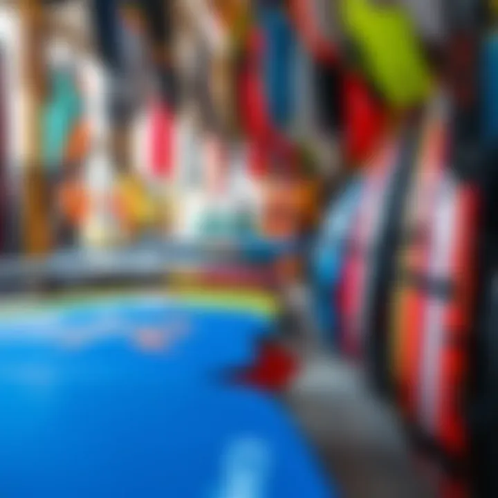 A vibrant marketplace showcasing various kite boards