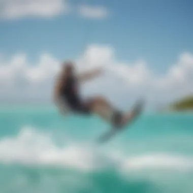 Kiteboarder gracefully gliding over turquoise waters