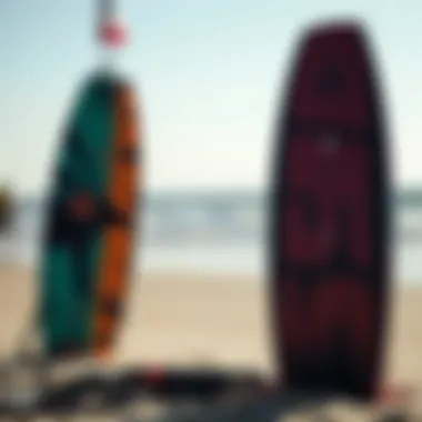 Quality Kiteboard Overview Close-up view of a high-quality kiteboard on the beach