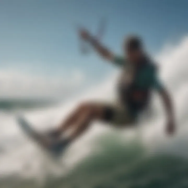 Scenic view of a kiteboarder soaring over the waves