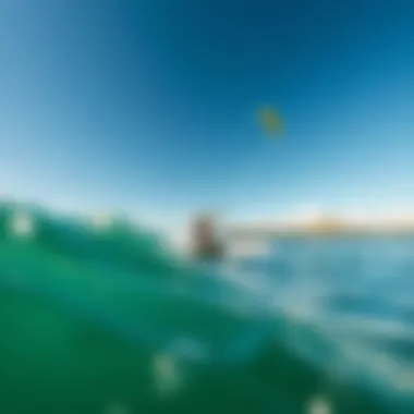 A kiteboarder gliding across the clear waters near Okaloosa Island Pier