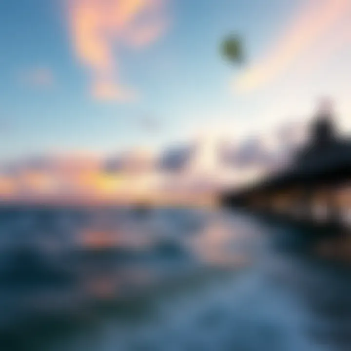Stunning sunset view from the Okaloosa Island Pier with kiteboarding activity