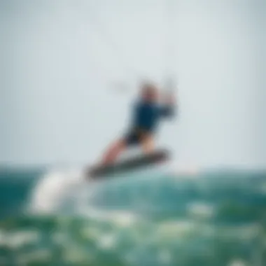 A kiteboarding enthusiast riding in strong winds with precision