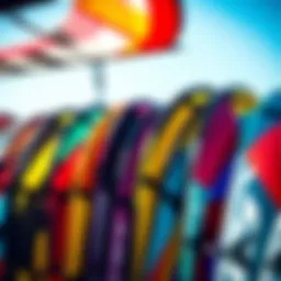 A colorful array of power kites on display