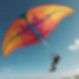 A vibrant and colorful professional kite soaring in the sky