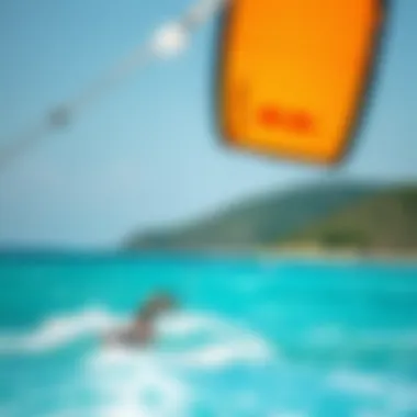 A scenic kiteboarding destination with vibrant water and clear skies