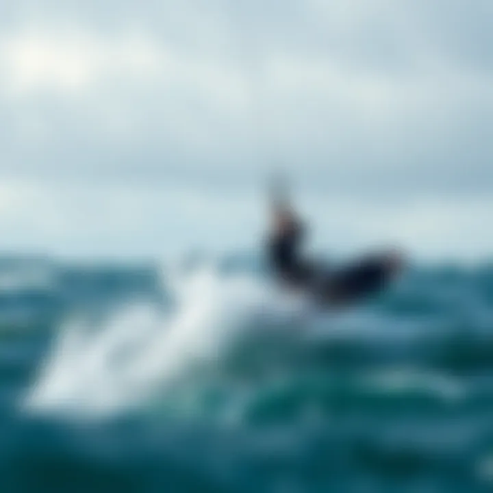 A kiteboarder skillfully maneuvering through challenging weather conditions