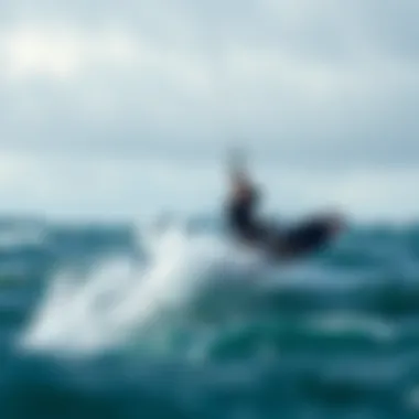 Navigating Weather Challenges A kiteboarder skillfully maneuvering through challenging weather conditions
