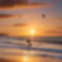 Scenic view of Sandbridge beach at sunset highlighting kiteboarding