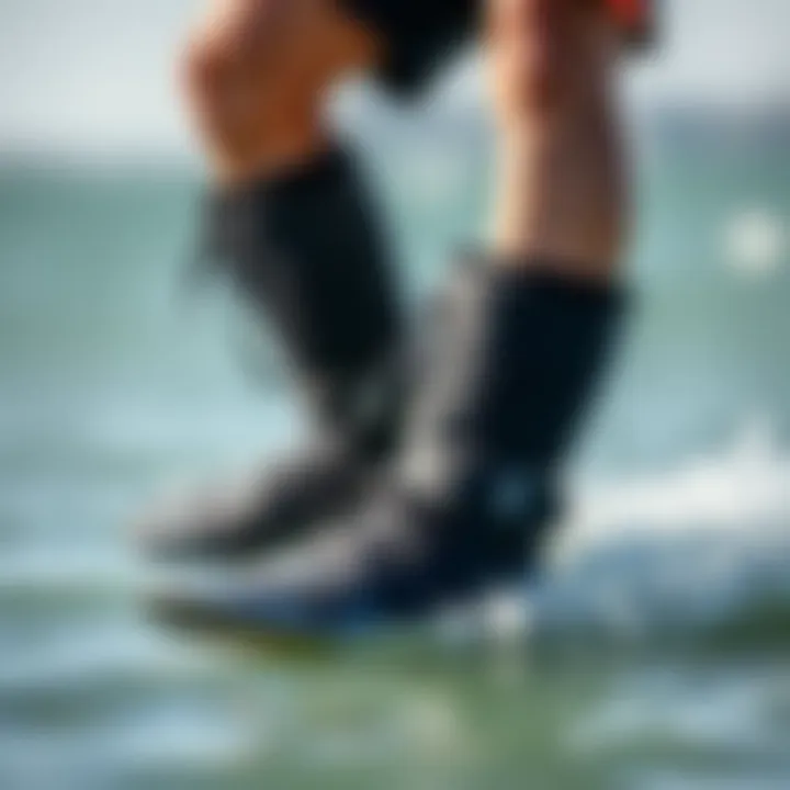 Solite Booties in Kiteboarding Action Solite booties in action during a kiteboarding session on the water