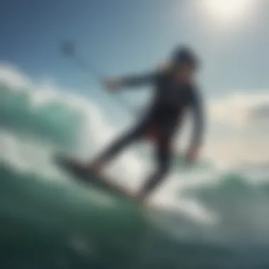 Riding the Waves An adventurous kiteboarder navigating through powerful waves.