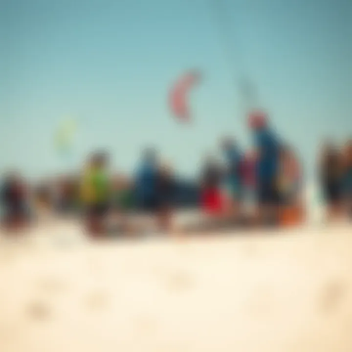 A vibrant kiteboarding community gathering at a beach event