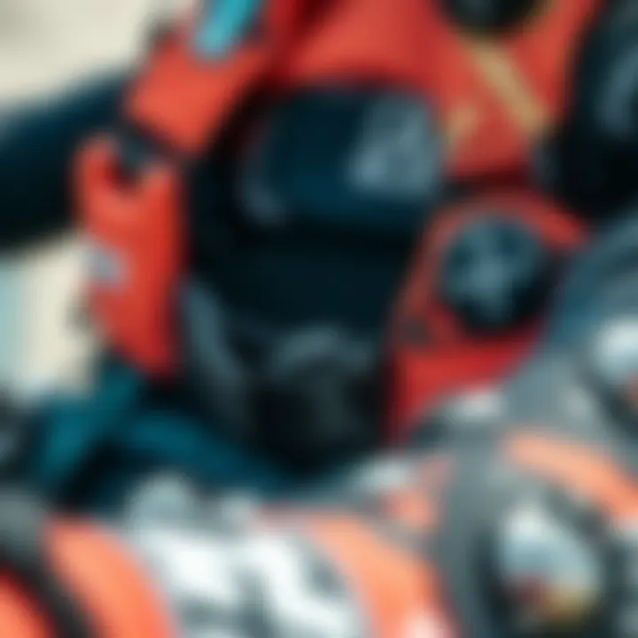 Close-up of kiteboarding safety gear used for backrolling