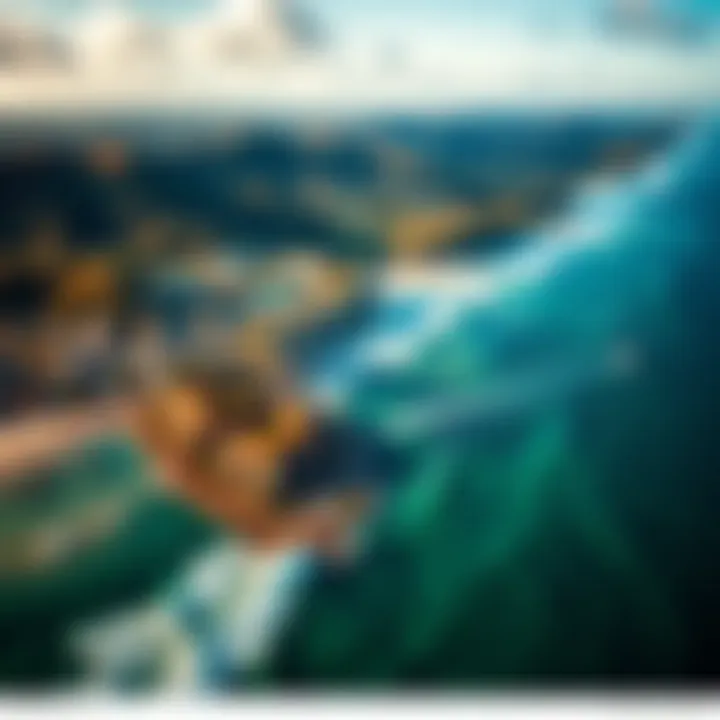 An aerial view of a serene coastline highlighting perfect wind conditions for wind sup
