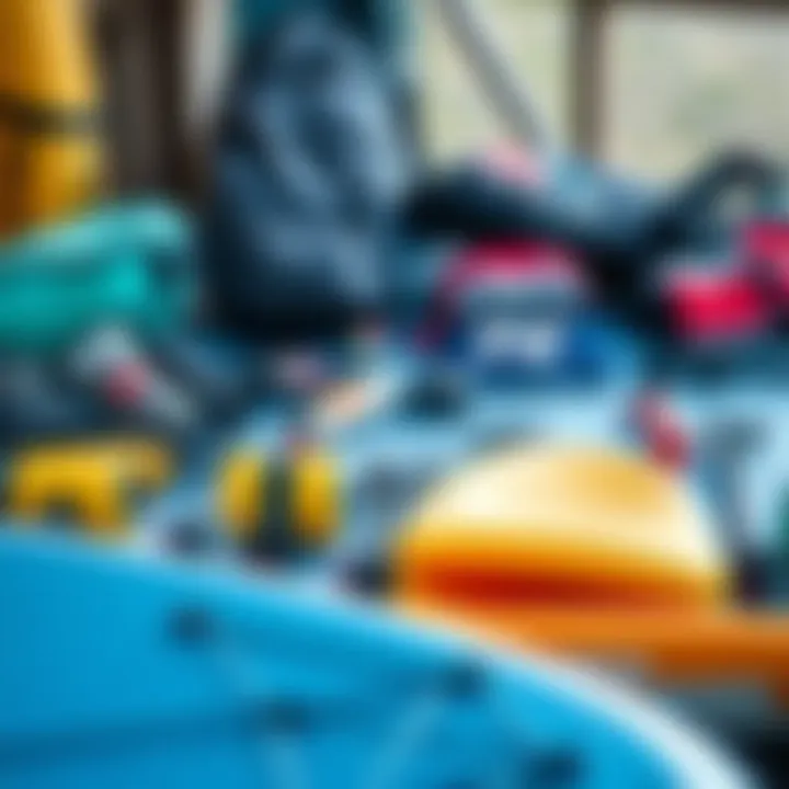 A collection of essential wind sup gear arranged neatly, emphasizing safety and performance