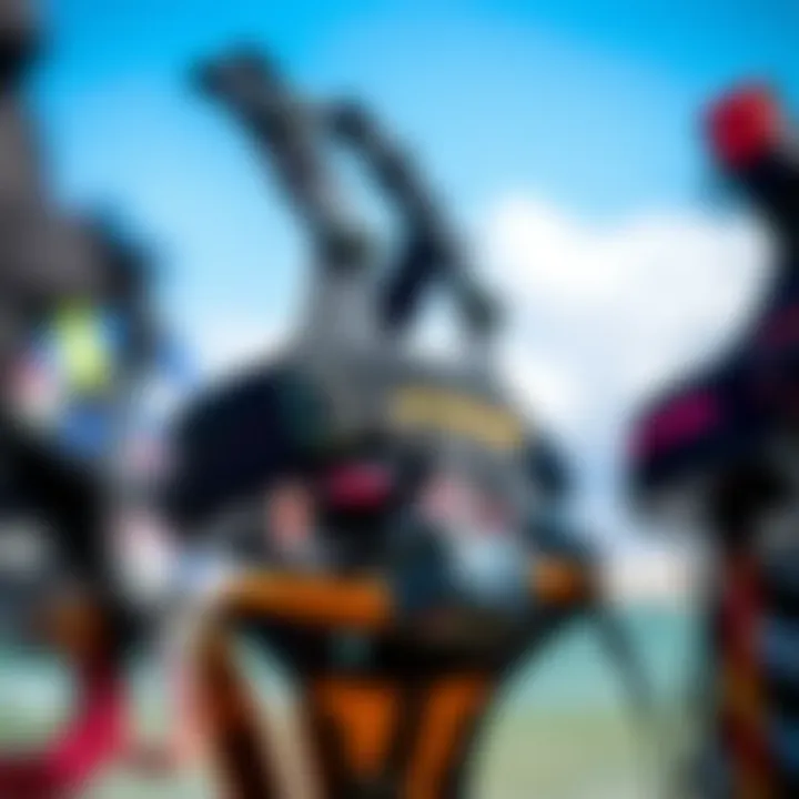 Close-up of different types of waist harnesses