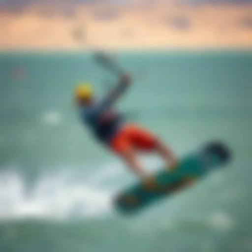 Dynamic action shot of kiteboarder using a waist harness