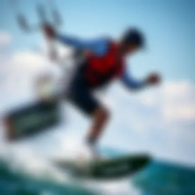 Kiteboarder wearing an impact vest during a jump