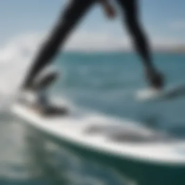 Detailed view of a hydrofoil surfboard setup