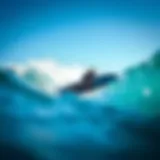 Dynamic hydrofoil surfboard cutting through waves