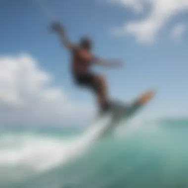 Kiteboarder riding the waves