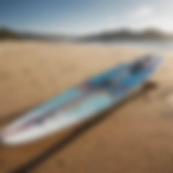 Close-up of twin tip kiteboard construction and materials