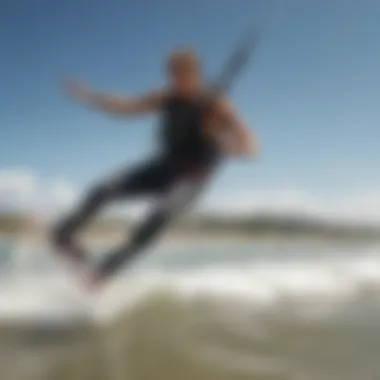 Aerial view of a kiteboarding training session on the beach