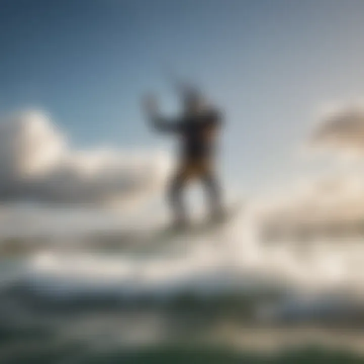 Dynamic shot of kiteboarder in action during a windy day