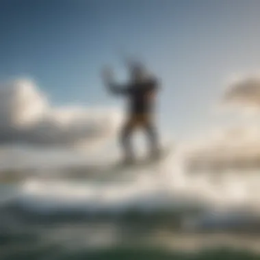 Harnessing the Wind: Kiteboarding During Challenging Conditions Dynamic shot of kiteboarder in action during a windy day