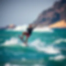 Kiteboarder navigating waves with advanced kiteboarding gear