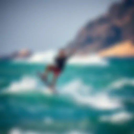 Kiteboarder in Action Kiteboarder navigating waves with advanced kiteboarding gear