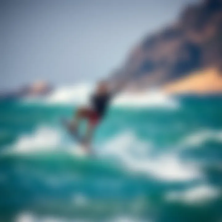 Kiteboarder in Action Kiteboarder navigating waves with advanced kiteboarding gear