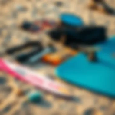 Essential Gear for Foil Surfing Essential gear for foil surfing laid out on the beach