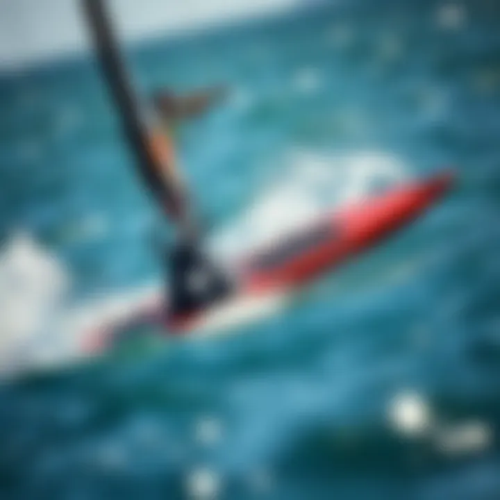 Hydrofoil Sail Board in Action Hydrofoil sail board cutting through the water