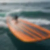 Close-up of a high-quality hydrofoil surfboard showcasing advanced materials