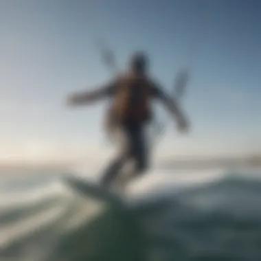 A kiteboarder demonstrating the effectiveness of an impact vest while riding on the waves.