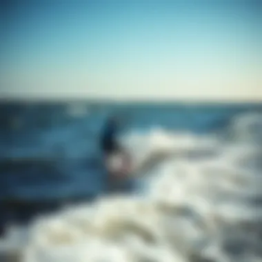 Kiteboarder navigating waves and currents in Charleston