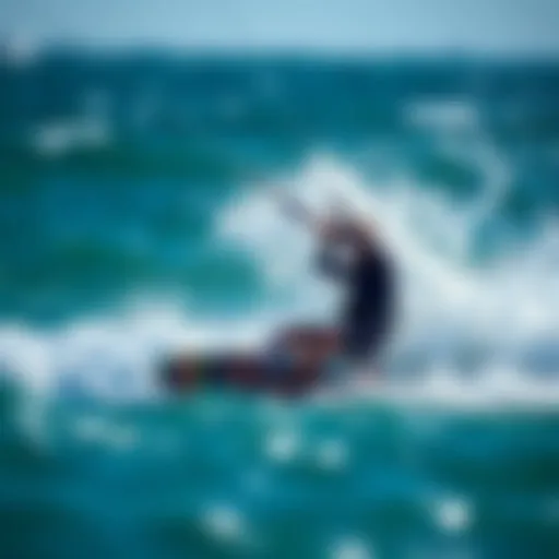 Kiteboarder riding a wave under dynamic wind conditions