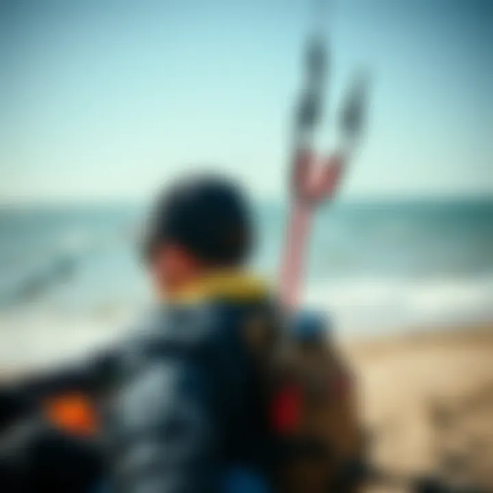 Kiteboarding gear ready for action with wind dynamics in the background