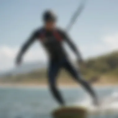 Kiteboarding action shot highlighting the wetsuit in use